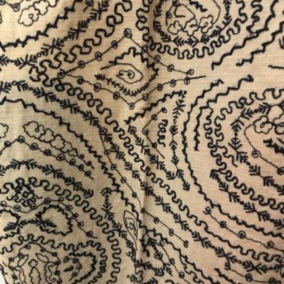 Talbots Lined Navy Embroidered Beige Linen Blend - Picture 2 of 4